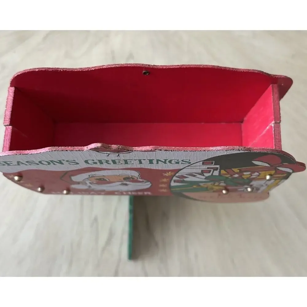Vintage 50s Santa’s Mailbox card holder Christmas decor Folding Wood 1950s Japan